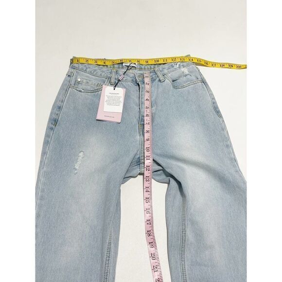 Avec Les Filles Jeans Straight Leg High Rise Jeans With Slit Hem Blue Size 28 - Picture 10 of 16